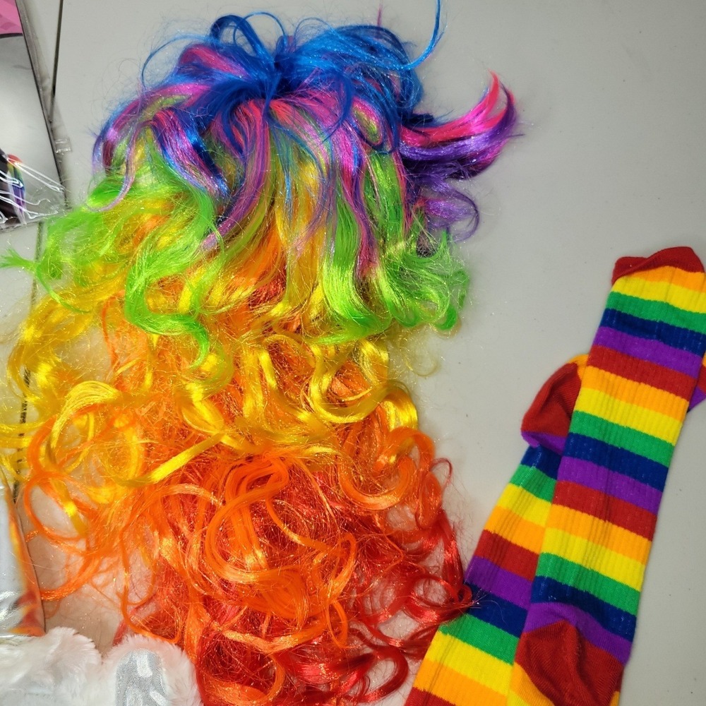 Women's Spirit Unicorn Halloween Costume Kit ~ Headband Wig Socks Rainbow - Picture 5 of 6